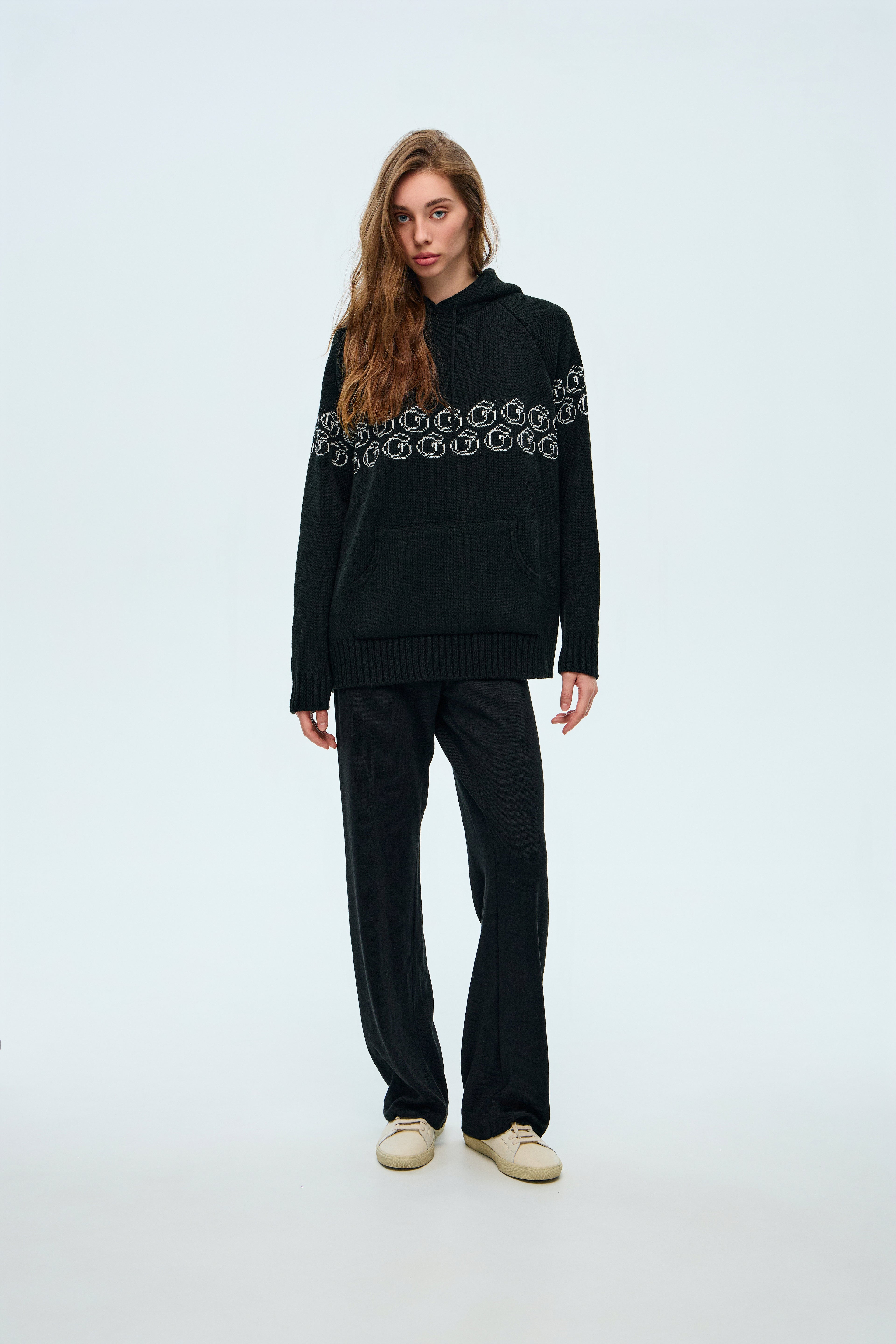 Knitted hoodie with monogram