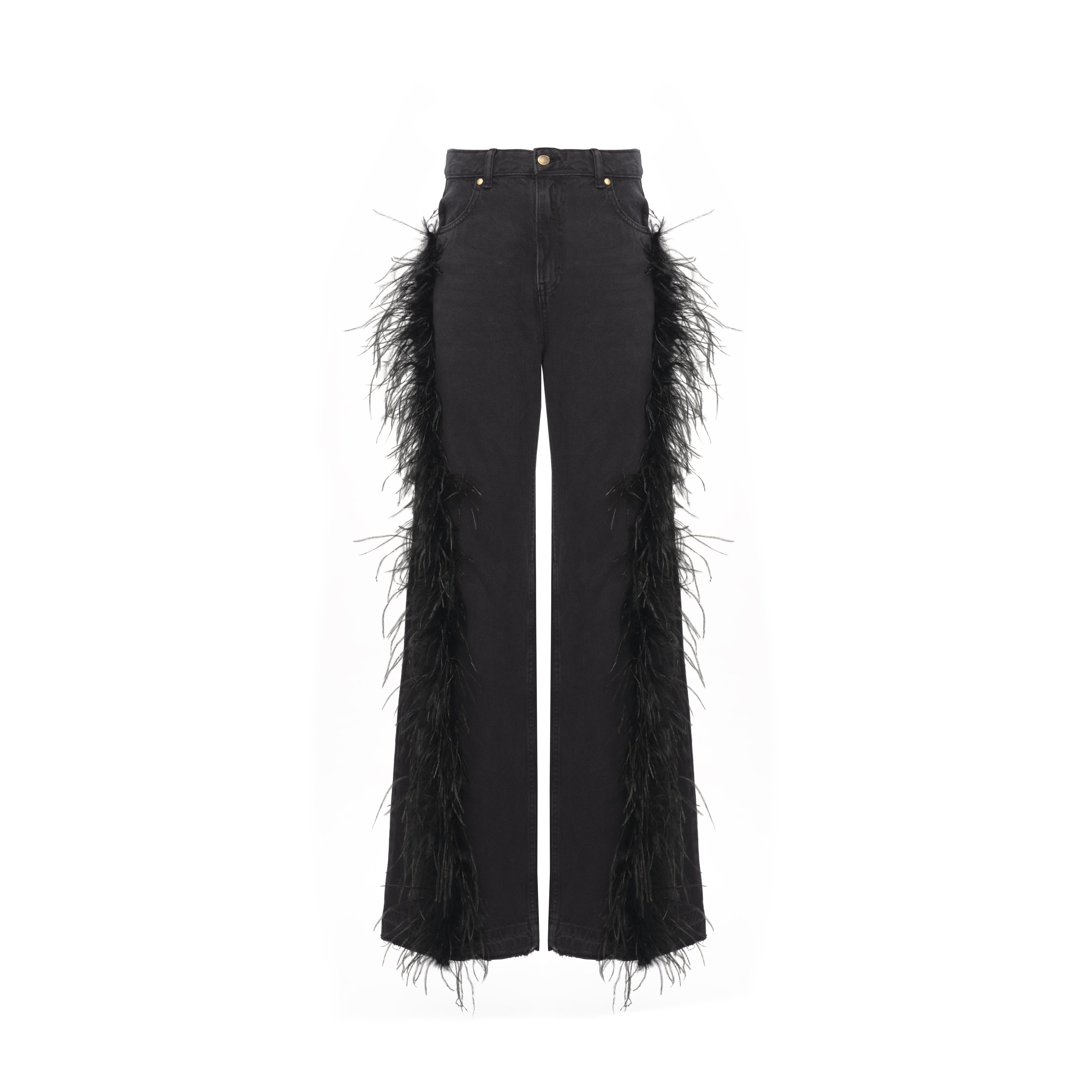Wide jeans with feathers