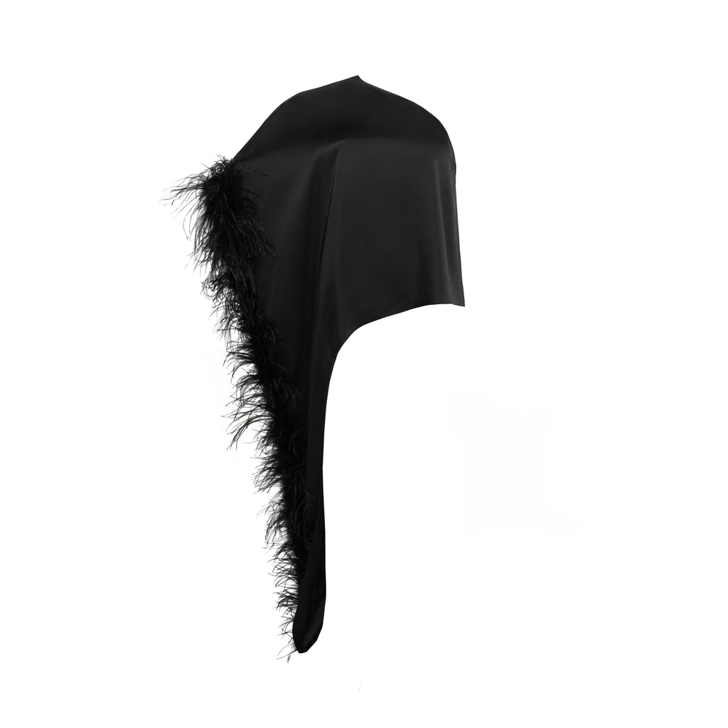 Asymmetrical top with feathers