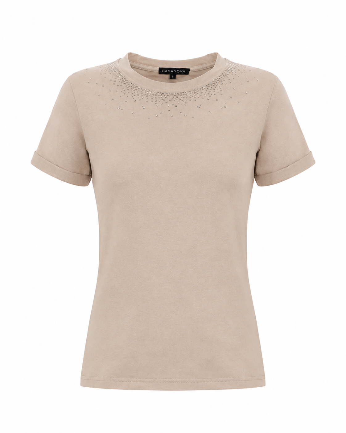 T-shirt with Crystal Scatter along the Necklin
