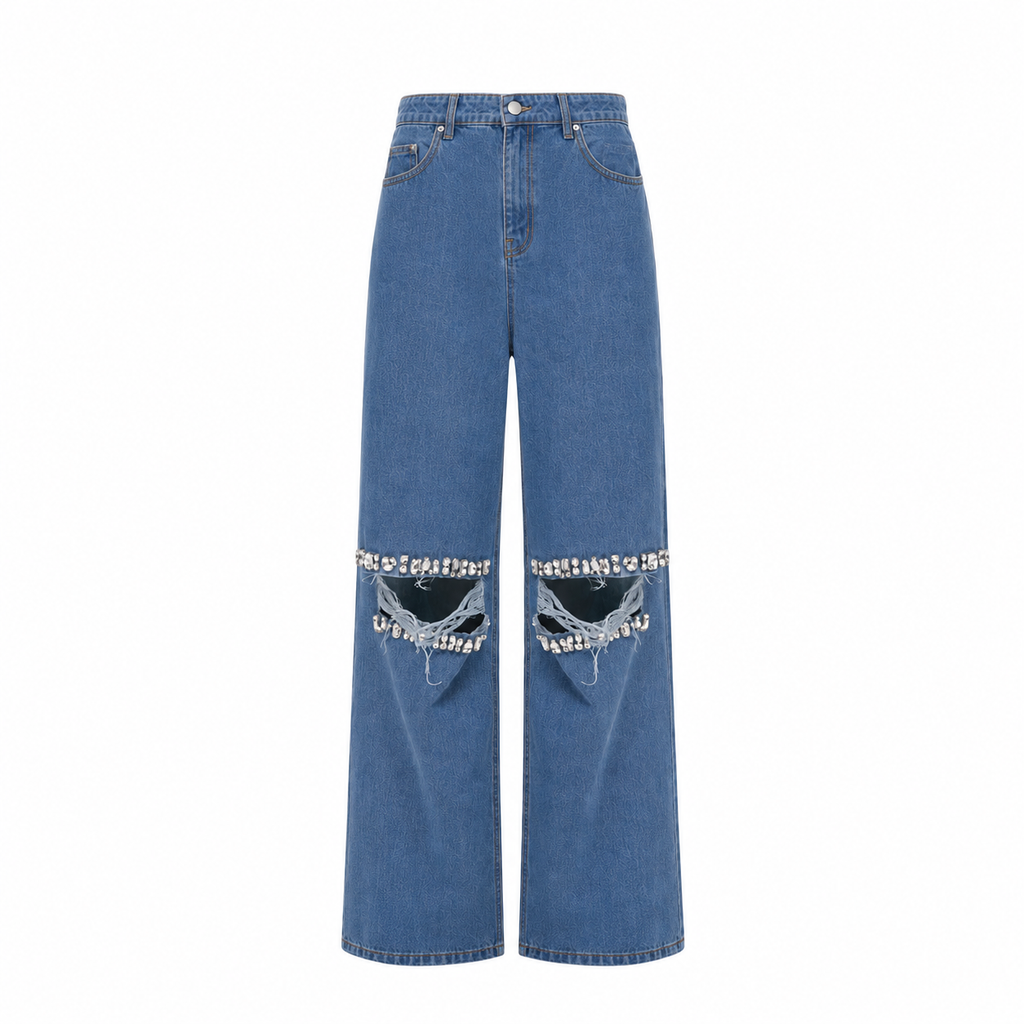 Jeans with knee slits