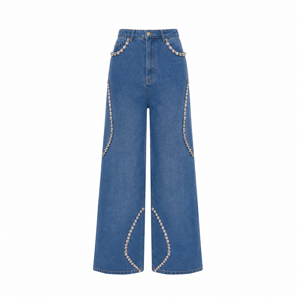 Jeans with rhinestone wave detail