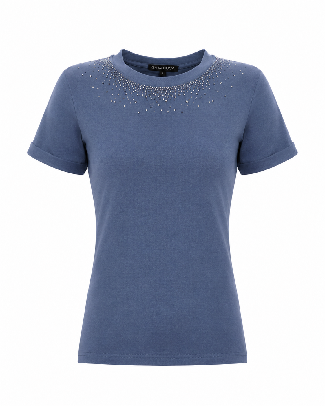 T-shirt with Crystal Scatter along the Necklin