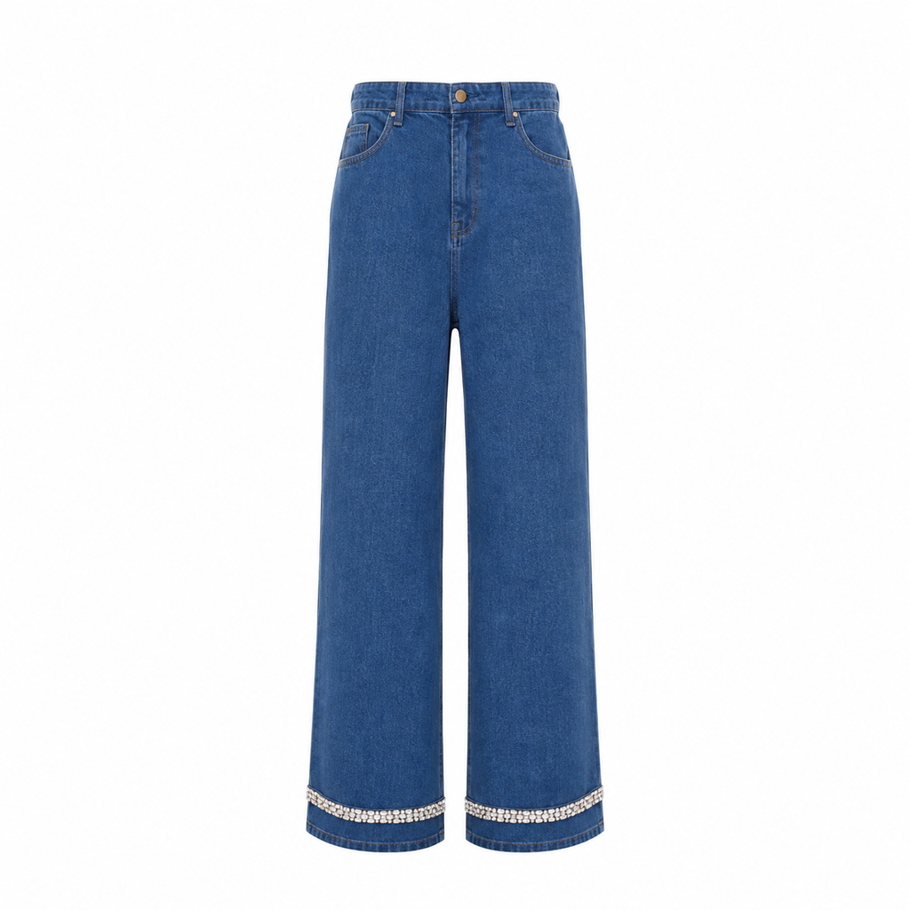 Jeans with rhinestone trim at the hem