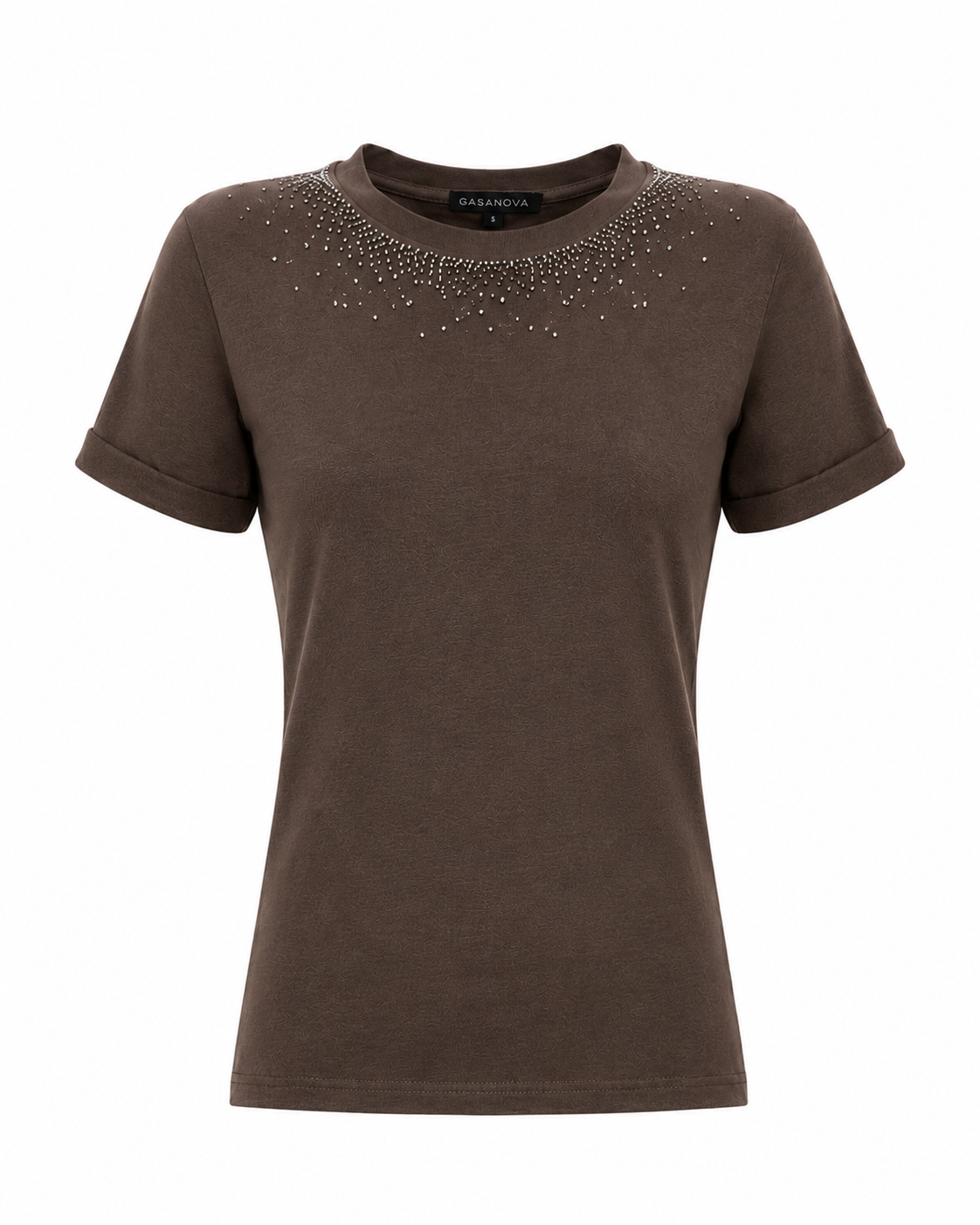 T-shirt with Crystal Scatter along the Necklin