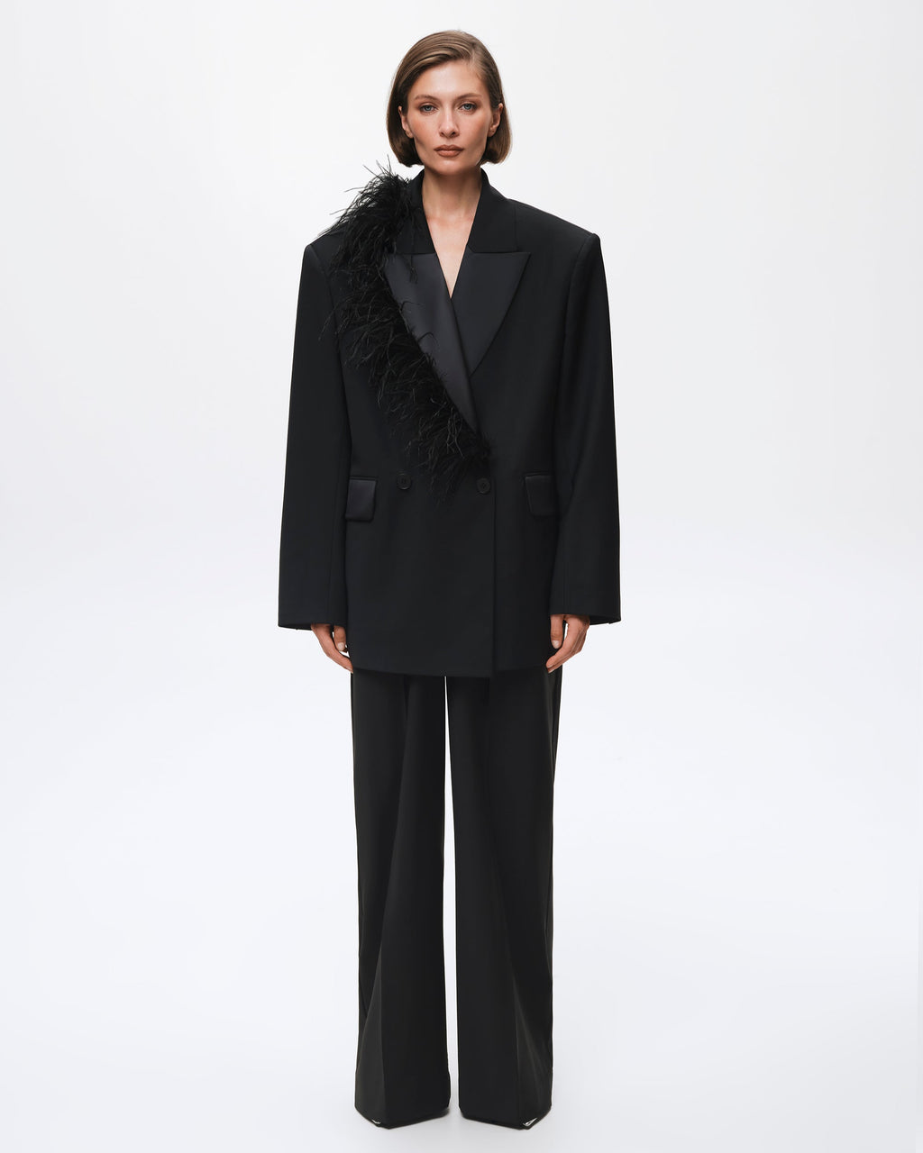 Oversized tuxedo blazer with boa
