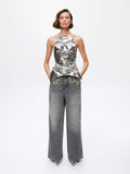 Wide-Leg Jeans with Crystal