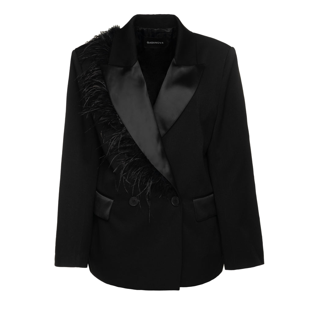 Oversized tuxedo blazer with boa