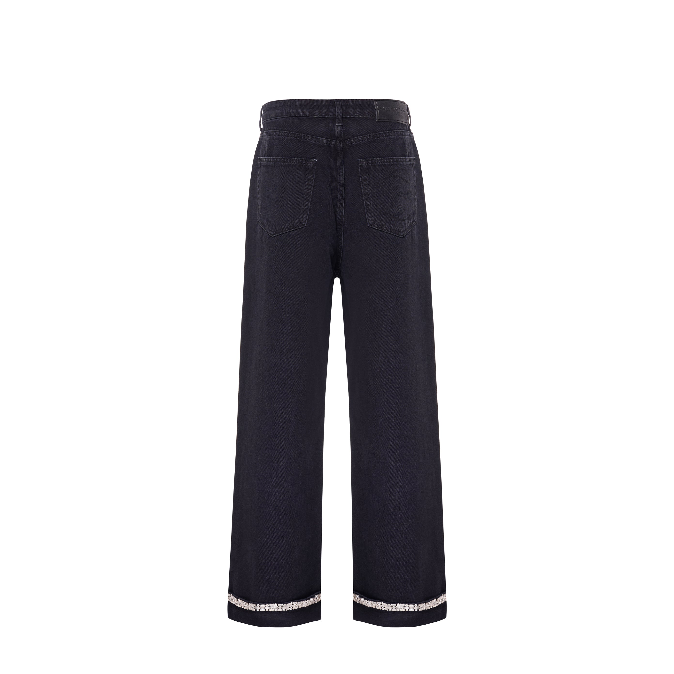 Jeans with rhinestone trim at the hem