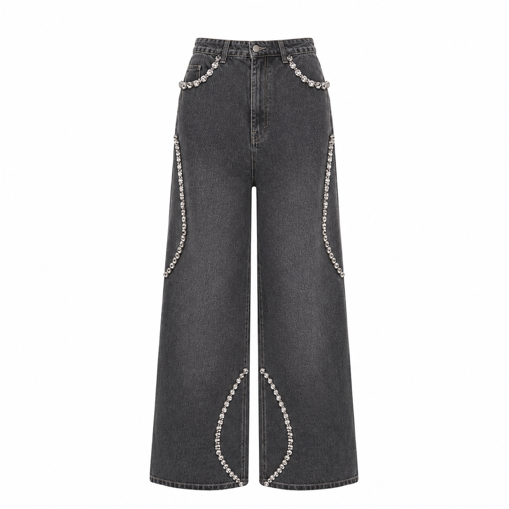 Jeans with rhinestone wave detail