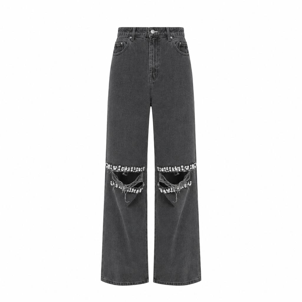 Jeans with knee slits