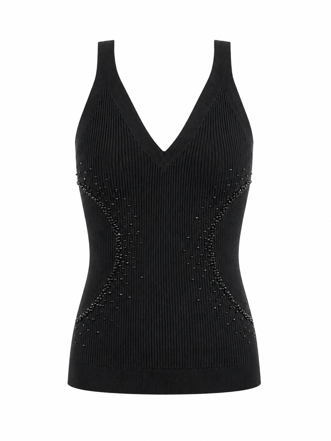 Knit V-Neck Tank with Crystals — GASANOVA FW26