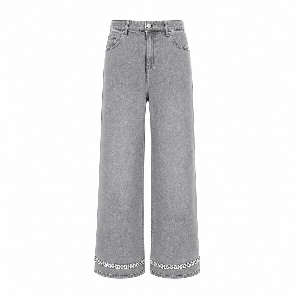 Jeans with rhinestone trim at the hem