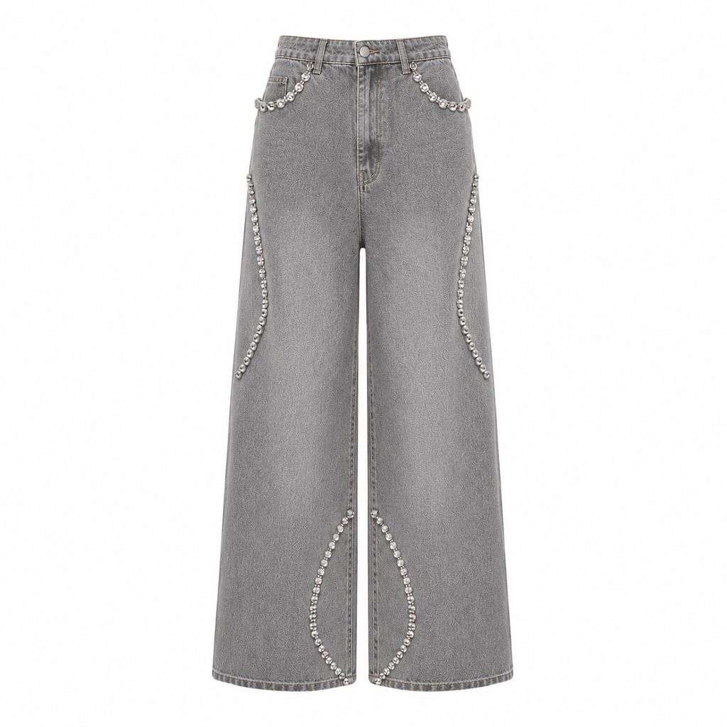 Jeans with rhinestone wave detail