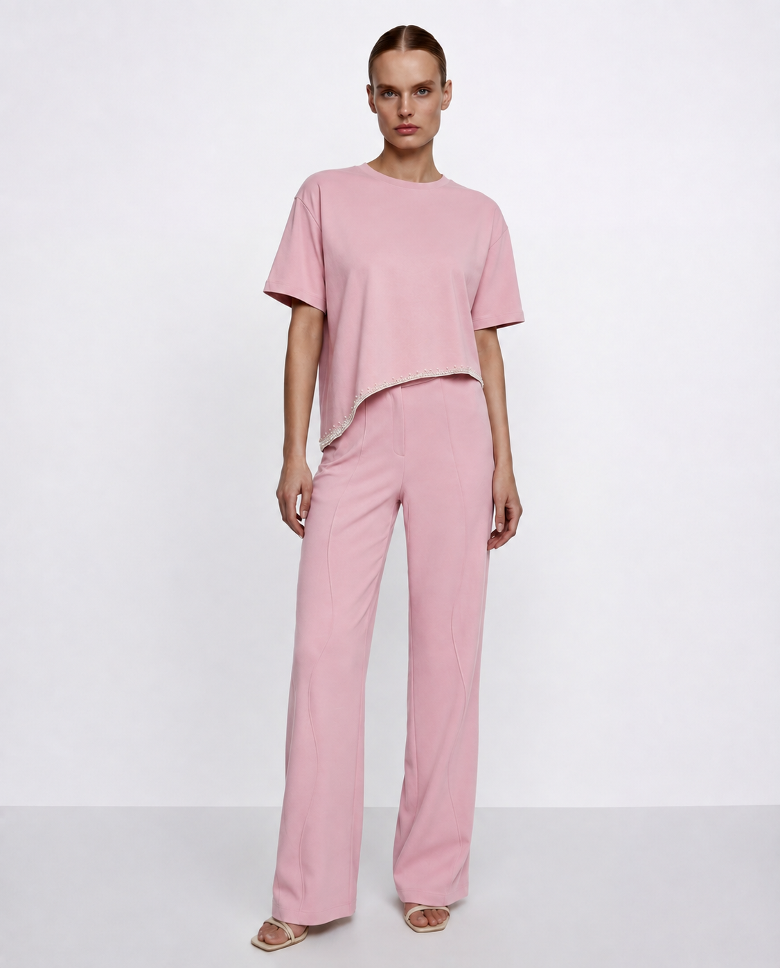 Asymmetric Wave T-shirt with scattered crystals