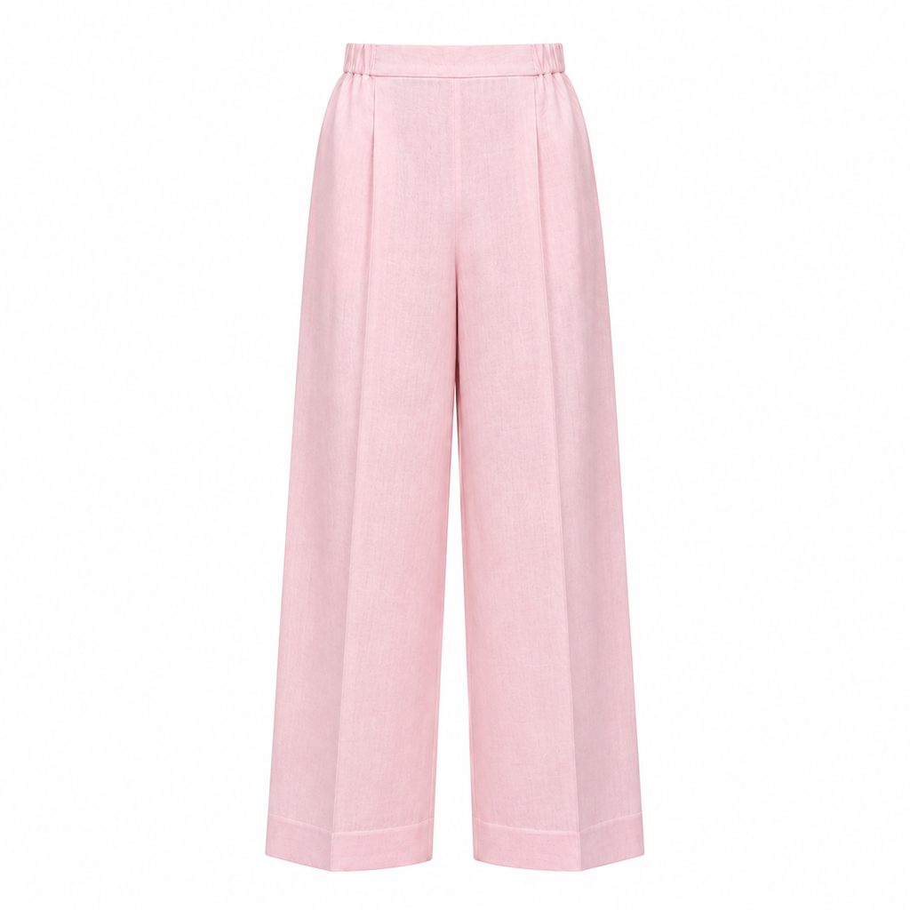 Linen Pants with Half-Elastic Waist