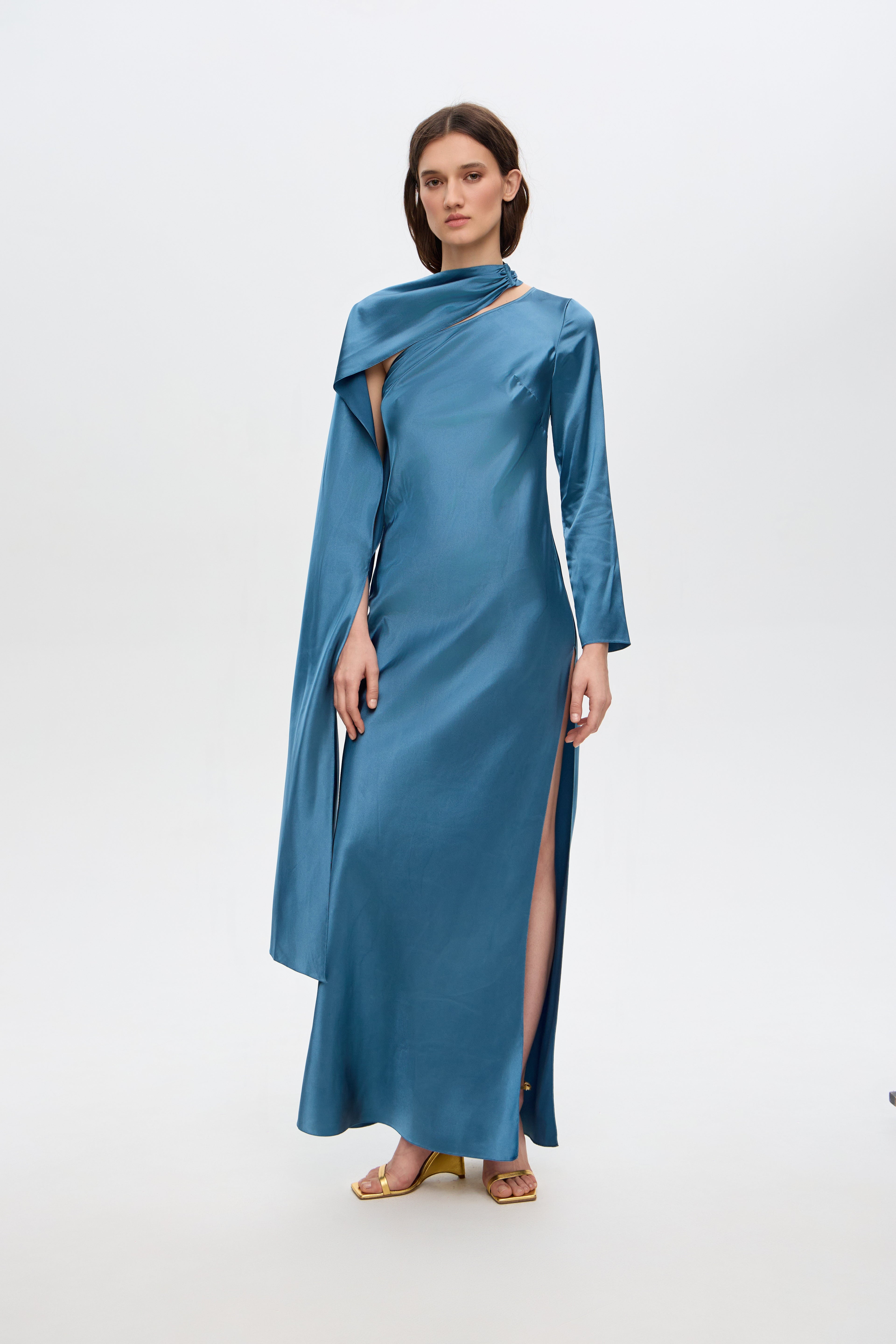 Paulina satin dress with scarf
