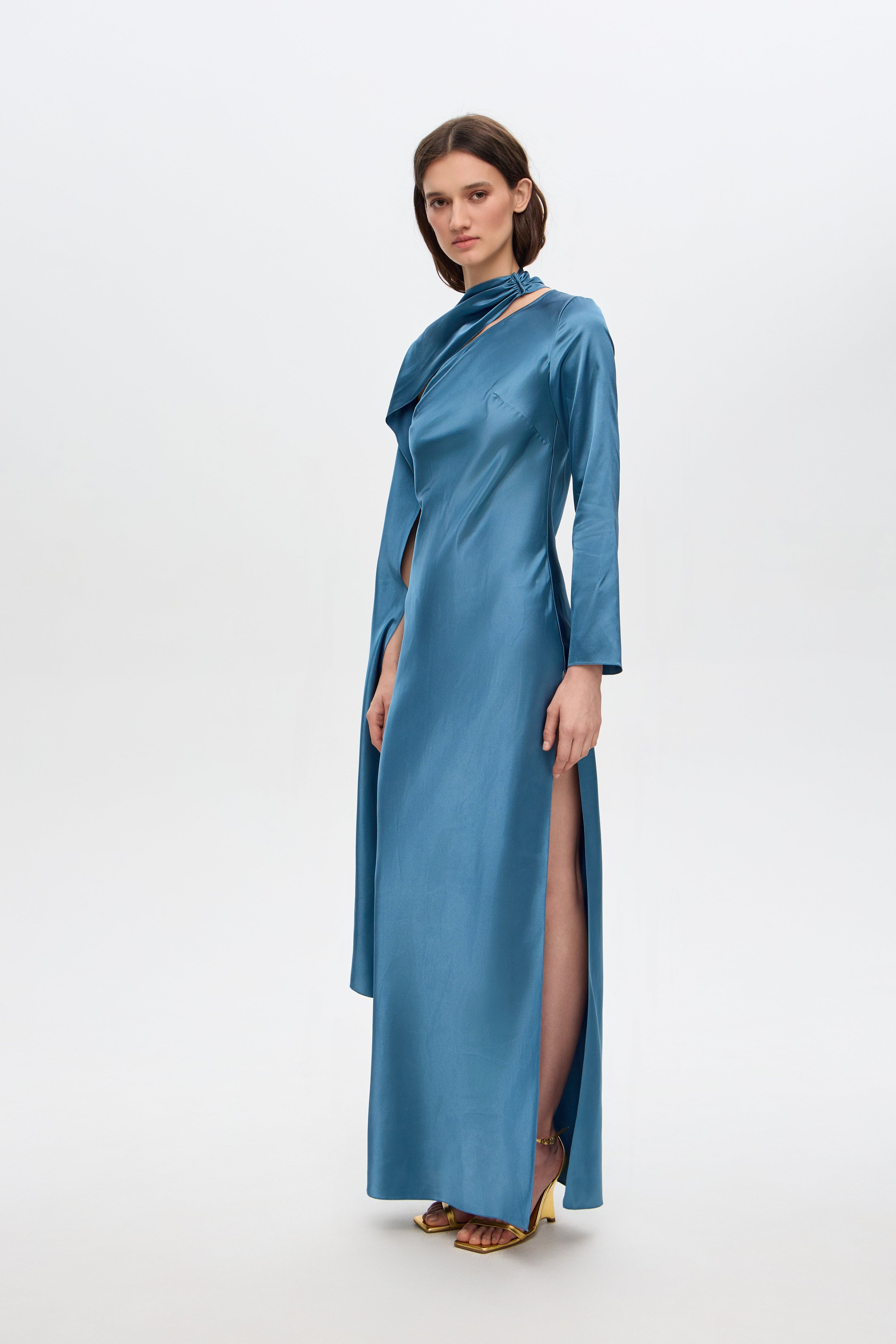 Paulina satin dress with scarf