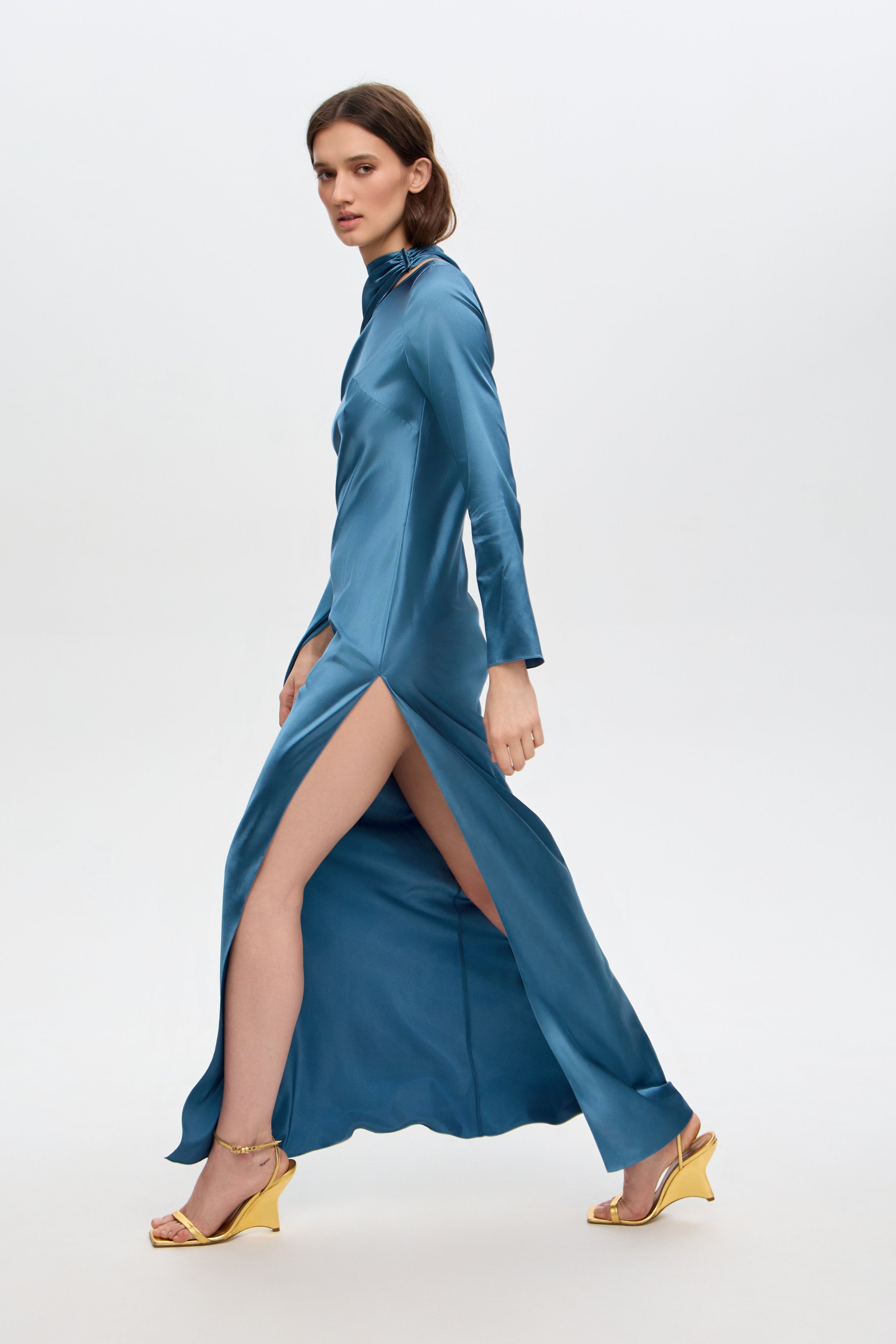 Paulina satin dress with scarf