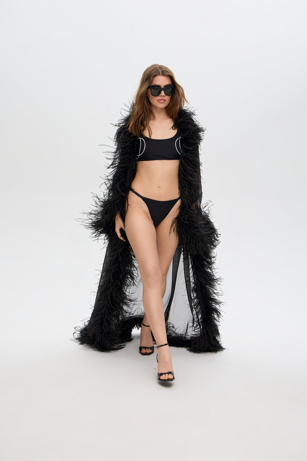 Sheer feathered robe