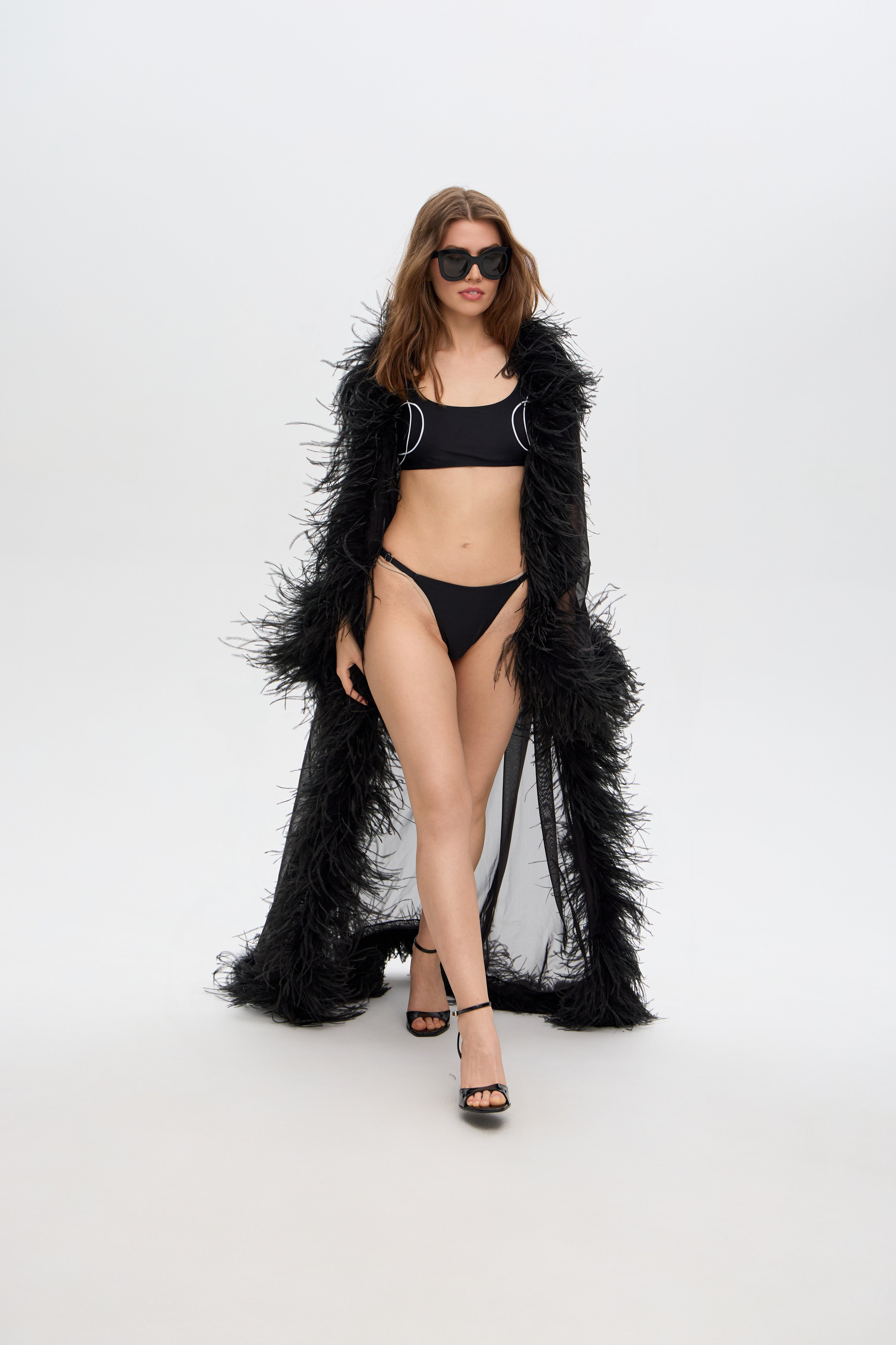 Sheer feathered robe