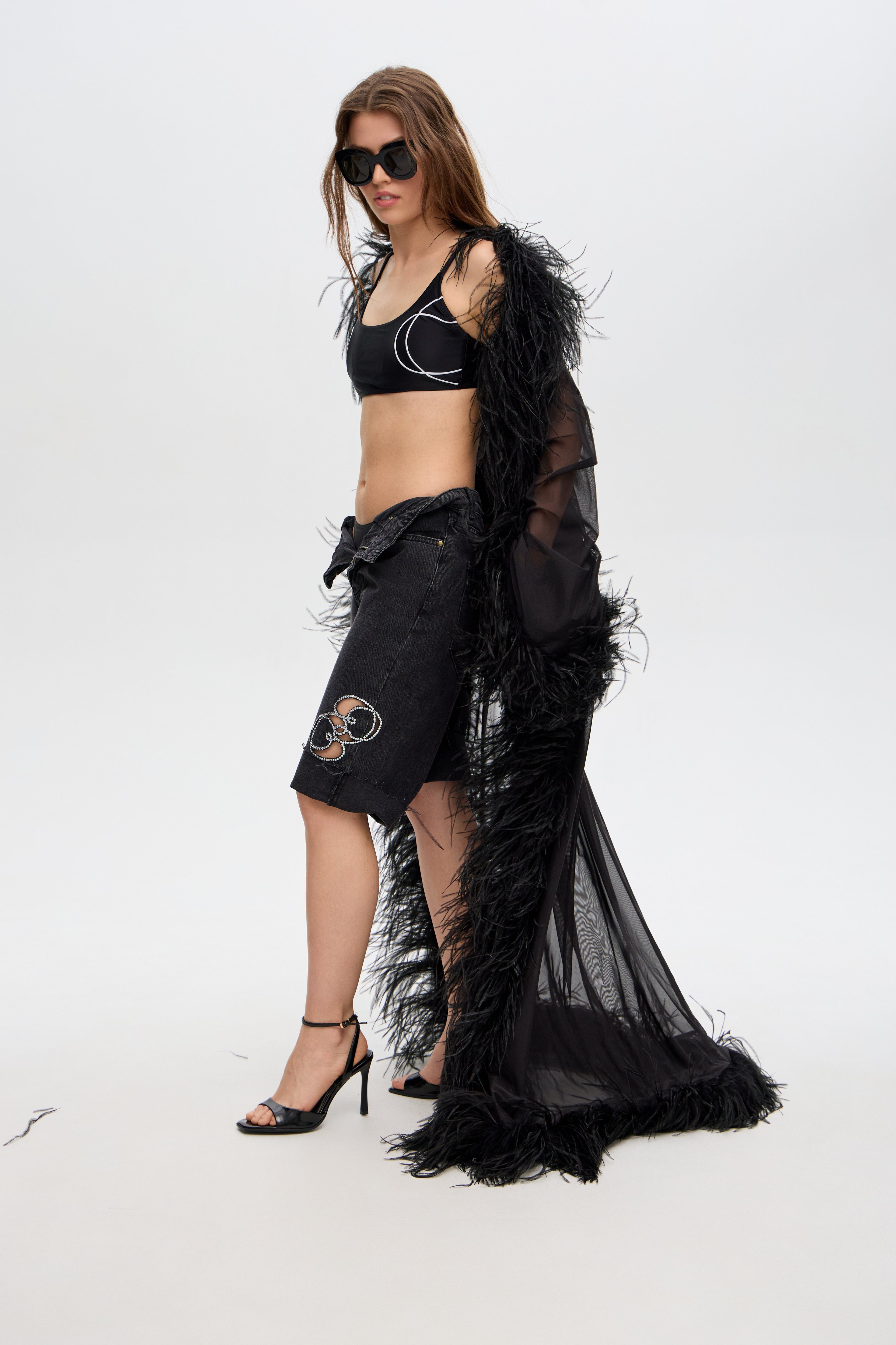 Sheer feathered robe