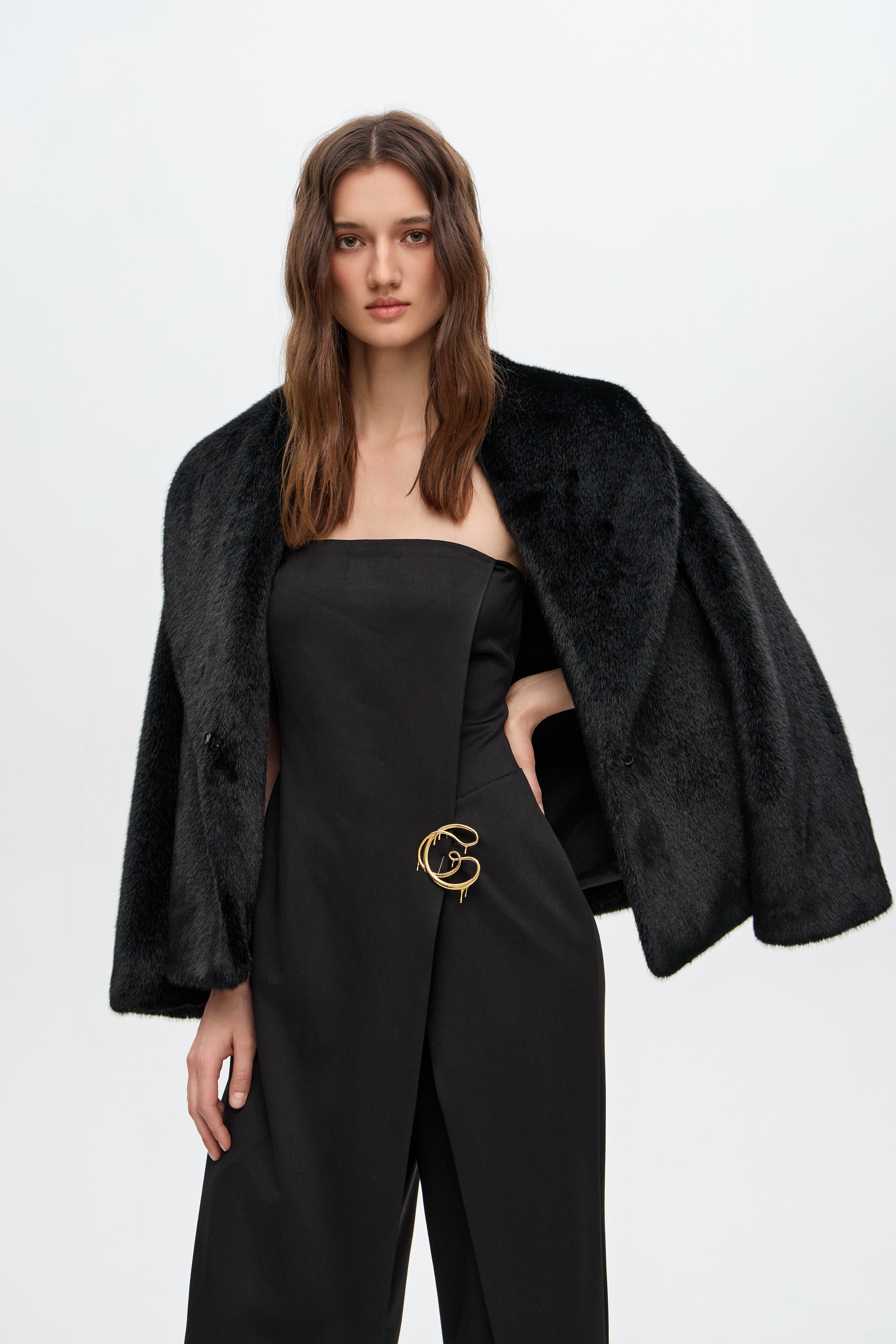 Shawl mini fur coat