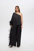 Asymmetrical top with feathers
