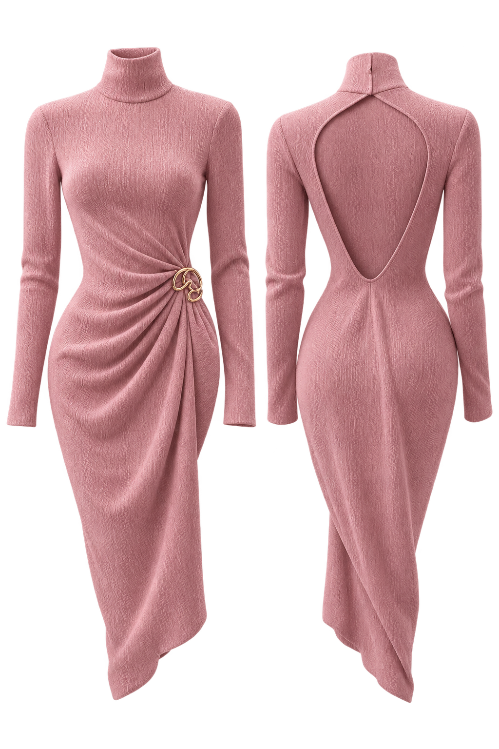 Pink long sleeve midi dress with G detail by GASANOVA