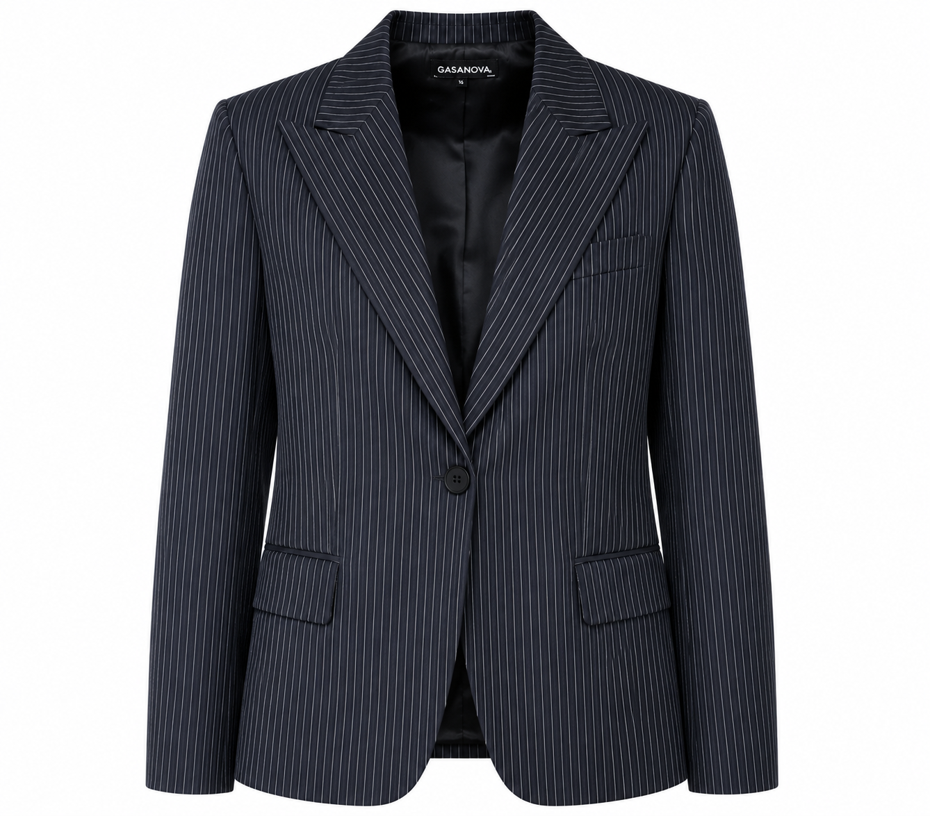 Black pinstripe handcrafted tailored blazer by GASANOVA