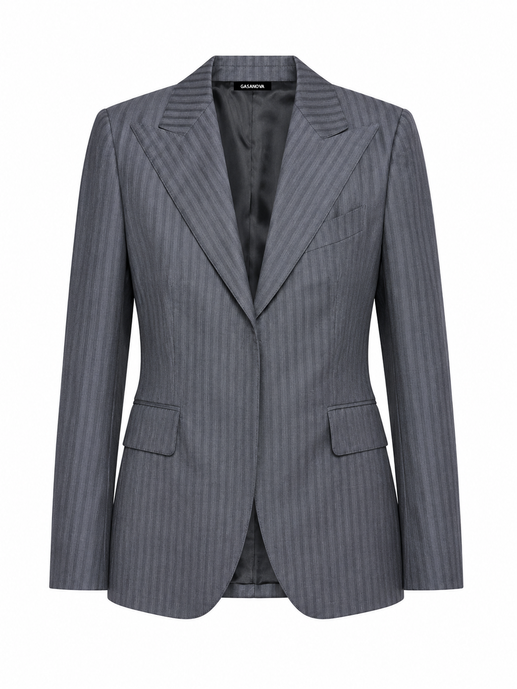 Gray pinstripe handcrafted tailored blazer by GASANOVA