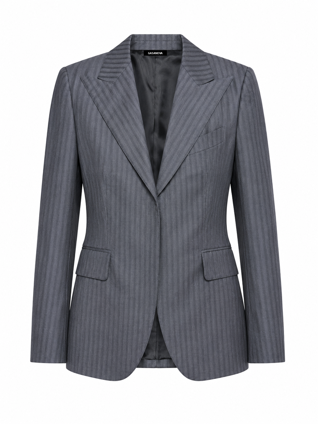 Gray pinstripe handcrafted tailored blazer by GASANOVA