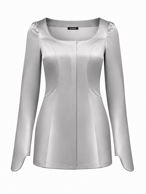 Gray square neck fitted blazer by GASANOVA