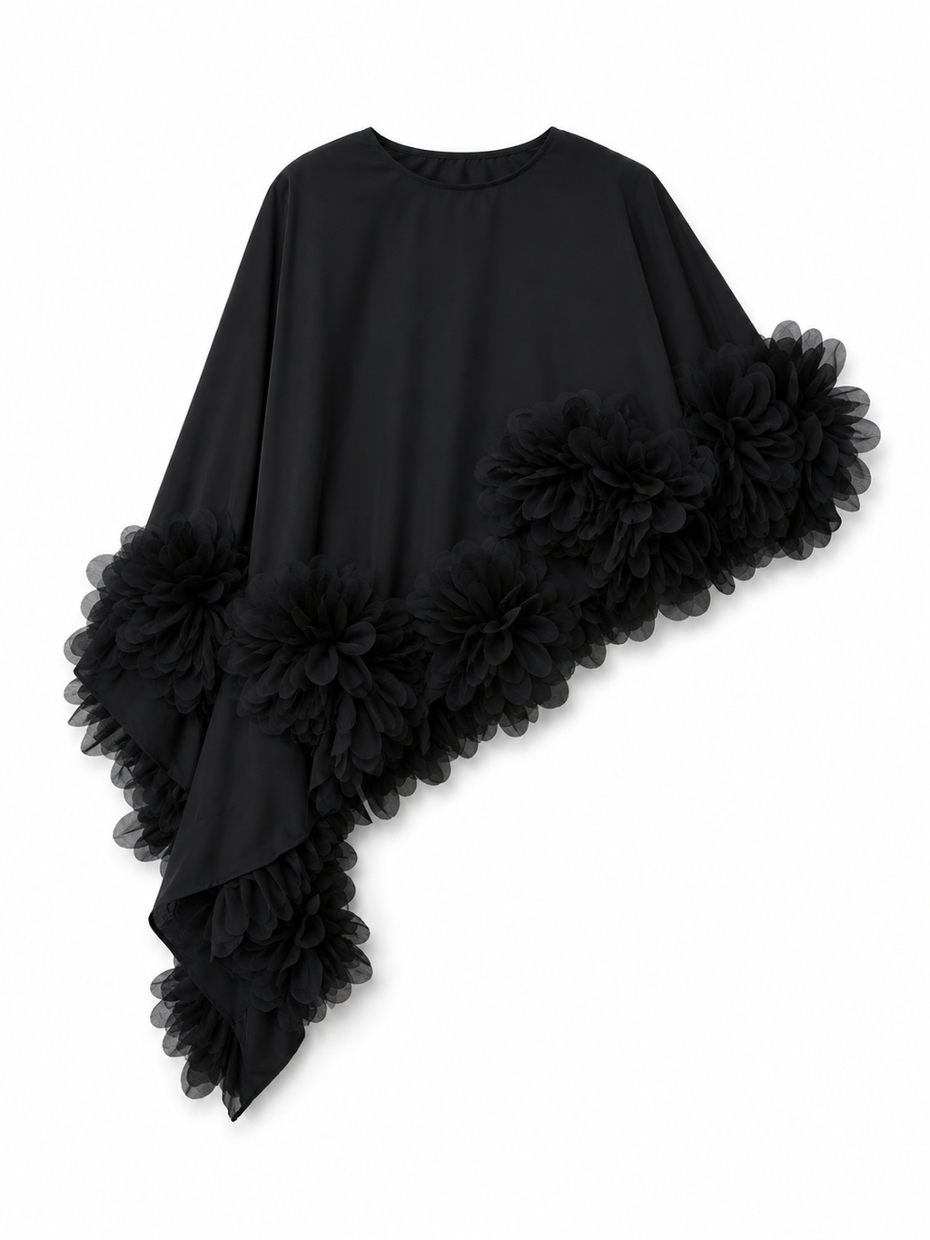 Black Yasia poncho with floral decoration by GASANOVA