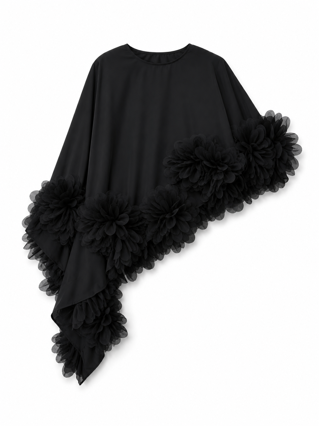 Black Yasia poncho with floral decoration by GASANOVA