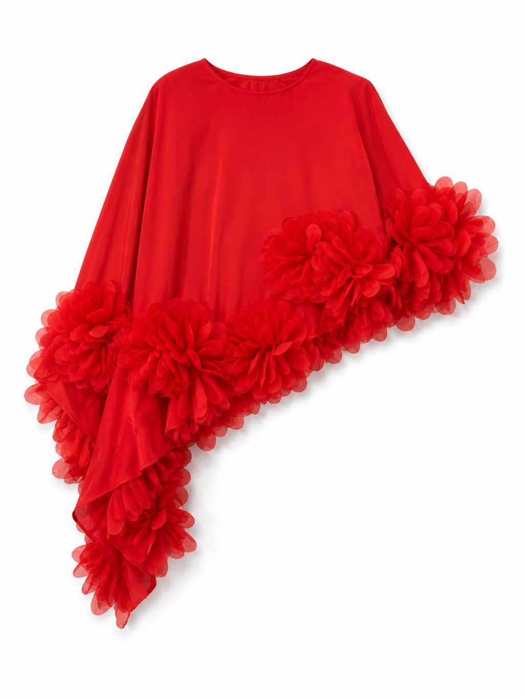 Red Yasia poncho with floral decoration by GASANOVA