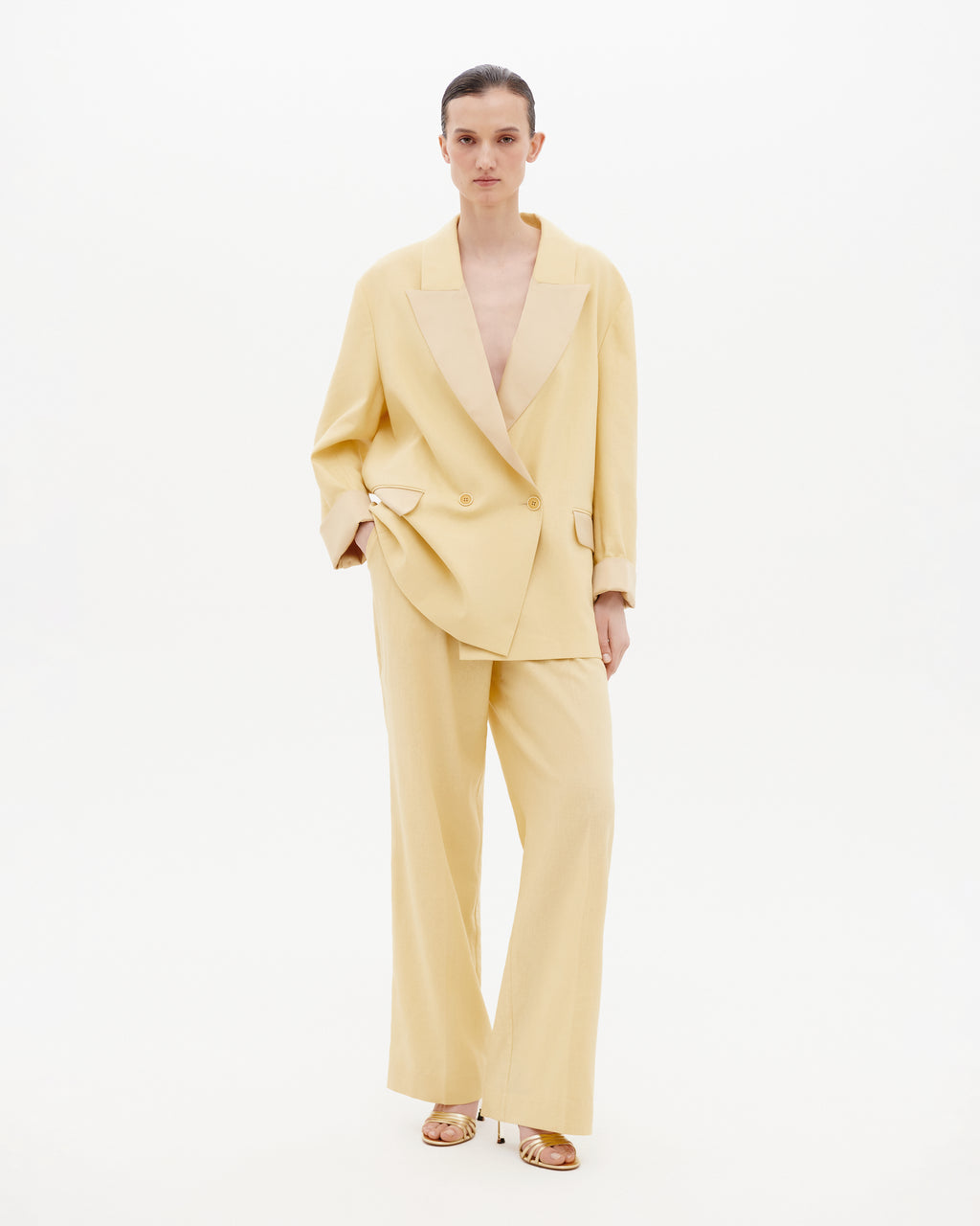 Linen Pants with Half-Elastic Waist