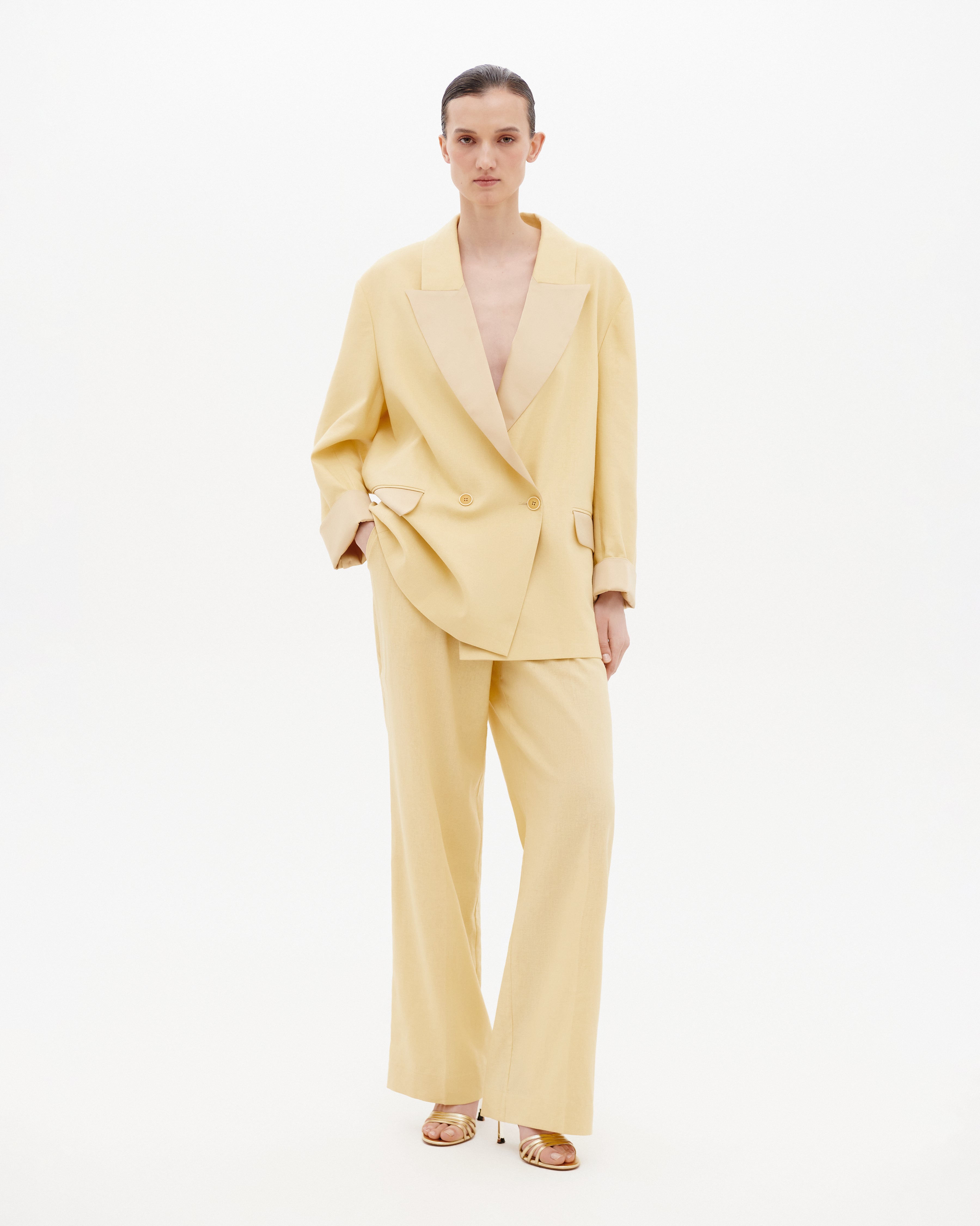 Linen Pants with Half-Elastic Waist
